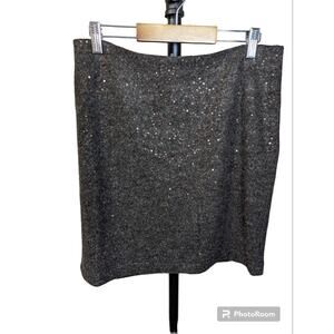 J‎ Jill Copper Sequined Brown Short Mini Skirt Size 4 Wool Blend Lined Side Zip